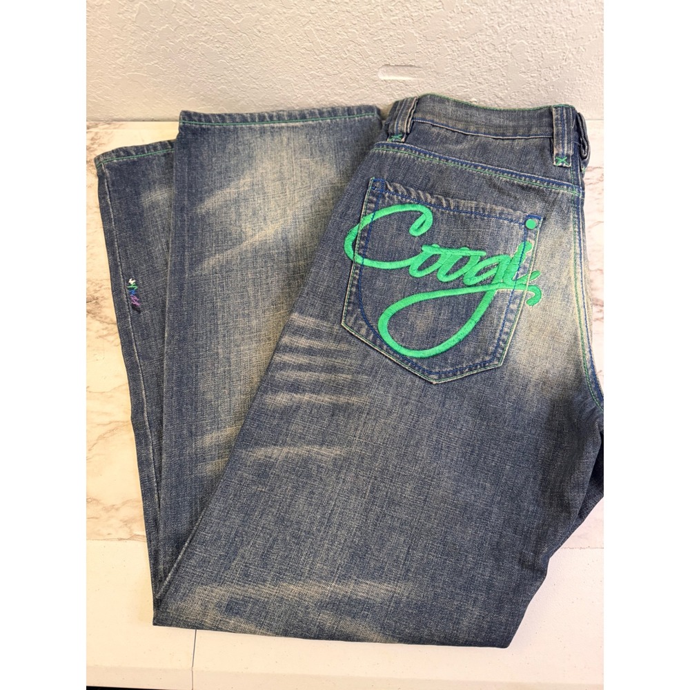 COOGI Mens Skater Jeans 32X34 Embroidered Logo Swirl Hip Hop Streetwear Y2K